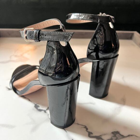 Stuart Weitzman Walkway Black Patent Leather Block Heels Sandals Size 7.5 - Picture 7 of 12